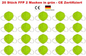 GKA (deutscher Händler) 20 Stück FFP2 Masken - grün CE 0598 Zeichen Mundschutz Atemschutzmaske Gesichtsschutz Masken  5 Lagen (BFE): ≥ 95 %