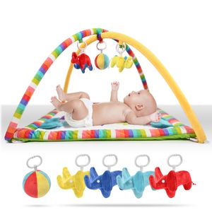 Baby Krabbeldecke mit Spielbogen, Erlebnisdecke Aktivitätsmatte Spielmatte für Babys, Fitness Spieldecke mit 5 abnehmbaren Spielzeugen
