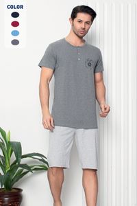 Duman Herren Schlafanzug Pyjama 100% Baumwolle Kurzarm + Shorts Y8981, Grau, M