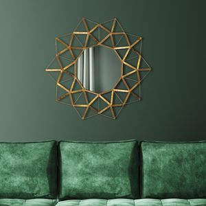 WOMO-DESIGN Wandspiegel Rundform, Ø 75cm, Gold, aus Glas mit Metallrahmen, Moderner Dekospiegel Hängespiegel Flurspiegel Badspiegel Schminkspiegel Frisierspiegel