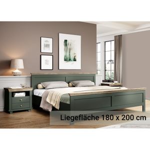 Doppelbett mit 2x Nachttisch, Liegefläche 180 x 200 cm EPSOM-83 in grün mit Lefkas Eiche Nb., B/H/T: ca. 315,5/88,5/211,5 cm