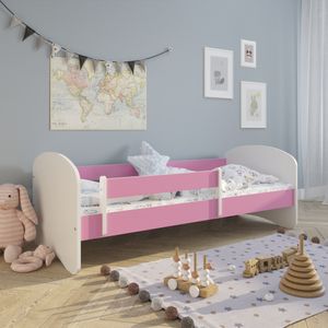 Kinderbett 80x160 mit Matratze, Rausfallschutz & Lattenrost in pink  160x80 Mädchen Jungen Bett Skandi