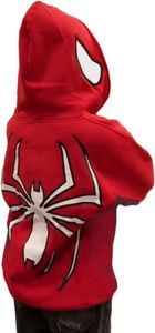 ASKSA Y2k Zip Up Hoodie Spider Stickerei Vintage Oversized Kapuzenjacke Halloween Sweatshirt, Rot, S