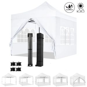 3x3m Pop Up Faltpavillon, Spitzpavillon mit 4 abnehmbaren Seitenwänden, Wasserdicht und UV-Schutz 50+, Höhenverstellbar, inkl. Tasche, Weiß
