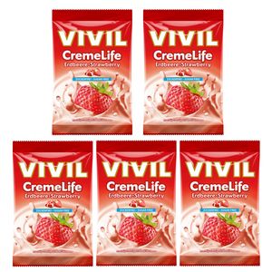 Vivil Creme Life Erdbeer Lutschbonbons zuckerfrei 110g 5er Pack