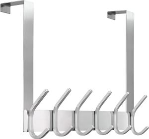 TOJ Living Türgarderobe - 43CM - 12 Haken - Türhaken - Garderobenhaken - Kleiderhaken Tür - Türgarderobe schwarz - Garderobe tür einhängen - Türgarderobe zum einhängen - Edelstahl - Silber