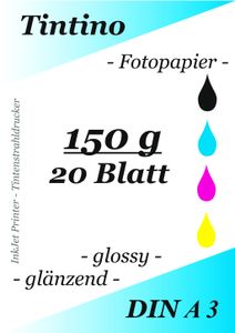 Tintino 20 Blatt Fotopapier DIN A3 150g/m² -einseitig glänzend-