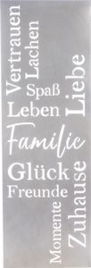 Gilde Wandrelief, rechteckig, "Glück - Familie", Spruch, Metall, silberfarben, VE 2, L. 3 cm, B. 30 cm, H. 90 cm Höhe: 90.00 cm Breite: 30.00 cm Tiefe: 3.00cm  69992