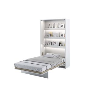 MEBLINI Schrankbett Bed Concept - Wandbett mit Lattenrost - Klappbett mit Schrank - Wandklappbett - Murphy Bed - Bettschrank - BC-02 - 120x200cm Vertikal - Weiß Hochglanz/Weiß