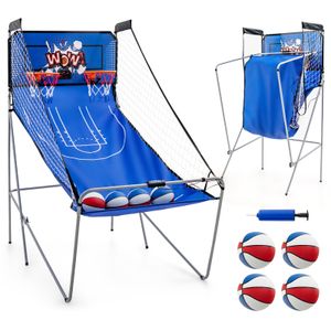 COSTWAY 8 in 1 Basketballautomat, elektrischer Baskeltballständer klappbar, Schießmaschine mit 4 Bällen, Luftpumpe & 8 Spielmodi, Arcade Basketballspiele Kinder für 2 Spieler Marineblau