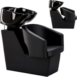 Friseurwaschbecken Greta Black mit beweglichen Waschbecken aus Keramik in schwarz inkl. Mischbatterie Armatur für das Friseurstudio Barber
