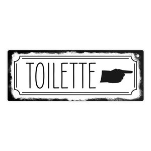 Toilettenschild mit Zeigefinger Metallschild L in 10,5x28cm in Retrooptik