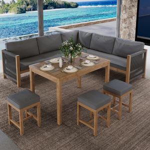 Flieks Gartenloungeset 7-tlg, Balkonmöbel Sets für 7-8 Personen, Gartenmöbel Sets mit Gartentisch, Loungeset Terassenmöbel Sitzgruppe 8 Sitzer, Grau