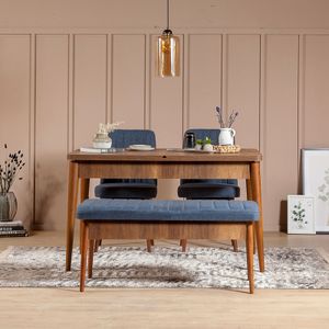 Skye Decor, Vina 1048 - Tmavě modrá, ořech, sada rozkládacího jídelního stolu a židlí (4 kusy), ořech, 100 % MELAMÍNOVÁ POTAŽENÁ DESKA, 130 x 80 x 77 cm