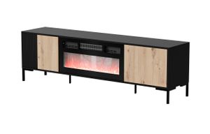 Furniture24 Fernsehschrank Merci 180 Mit Elektrishem Kamin Tv-Lowboard 180 X 53,5 X 40 Cm 2 Türiger Artisan Eiche/Schwarz