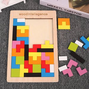 40 Stück Tetris Tangram Holzpuzzles Didaktisches Lernspielzeug Intelligenz Pädagigisches Spielzeug für Kinder ab 3 Jahre(18*28cm)