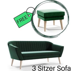 3 Sitzer Sofa mit Beinen skandinavisches Sofa grün HOCKER GRATIS