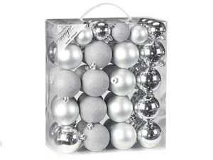 50 Christbaumkugeln Kunststoff 4cm und 6cm Kugelbox 50 teilig, Farbe:silber