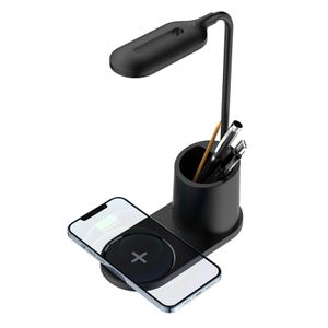 3 in 1 Eye-Caring Led Tischleuchten Bürolampe Schreibtischlampe Kinder mit Induktiv Wireless Charger und Stifthalter, USB Tischlampe