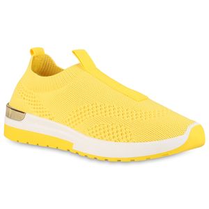 VAN HILL Damen Sportschuhe Slip Ons Sportliche Strick Profil-Sohle Schuhe 838260, Farbe: Gelb, Größe: 38
