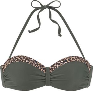 LASCANA Bügel-Bandeau-Bikini-Top oliv-leo Größe 42 D