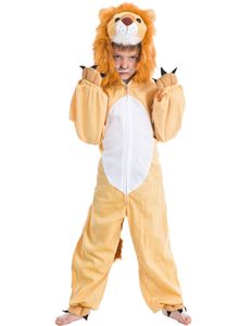 Löwen Kostüm für Kinder - Hellbraun | Overall Tierkostüm Zoo Safari Größe: 116
