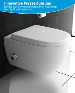 Alpenberger Spülrandloses Dusch-WC mit eingebauter Einhebelarmatur & Anschluss- Schläuchen- Abnehmbarer WC-Sitz mit Absenkautomatik- Hänge WC
