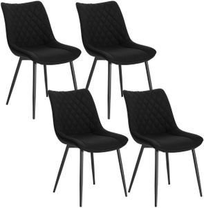 WOLTU 4er-Set Esszimmerstühle Küchenstuhl Polsterstuhl mit Rückenlehne Sitzfläche aus Leinen Metallbeine Schwarz