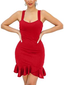 Damen Abendkleider Ärmellose Ballkleid Bodycon Kleid Casual Einfarbig Sommerkleid Rot,Größe XXL