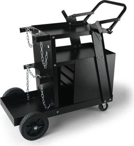 Schweißwagen 2 Ablageflächen mit 4 Schubladen Schweißmobil Max. 100-120kg Wagen für Schweßgeräte mit 2 Gasflaschenhalterung Ideal für Handschweißen Schutzgasschweißen Argon-Lichtbogenschweißen