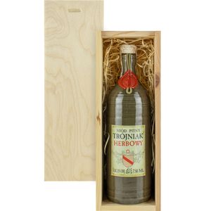 Herbowy Met Trójniak-Einhalber (Keramik) Geschenkset in einer leichten Holzbox | 750ml | 13% Alkohol Metwein | Polnische Produktion