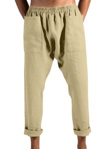 Elastische Leinenhose für Herren  lässige  lockere Joggerhose mit Taschen,Farbe: Khaki,Größe:3XL