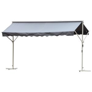 Outsunny Standmarkise Gartenmarkise Markise mit Faltarm Kurbel Terrasse Grau 3,95x2,94m