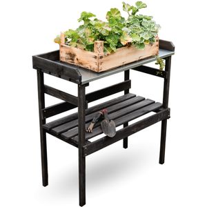 holz4home® Holz Pflanztisch Schwarz mit 2 Ablagen aus Fichtenholz I Tisch für Gartenarbeiten im Innen- & Außenbereich I 78 x 82 x 38 cm (BxHxL)