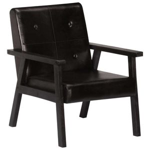 【Neu】Sessel Sessel Schwarz Echtleder Gesamtgröße:61 x 70 x 74 cm BEST SELLER-Möbel-Stühle-Sessel im Landhaus-Stil