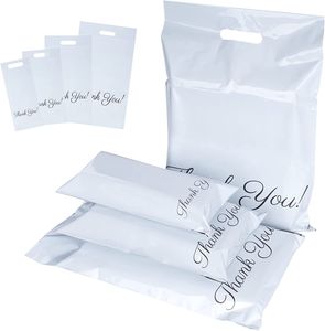 60 Stück Versandbeutel Versandtasche, 4 Größe C5 A4 B4 A3 Versandtaschen Plastiktüten mit “Thank You” Versandtaschen Selbstklebend Blickdicht und Reißfest für Kleidung Und Textilien, Weiße