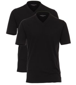 Größe 4XL Casamoda T-Shirt Doppelpack Schwarz Kurzarm Normal Geschnitten V- Neck Ausschnitt 100% Baumwolle