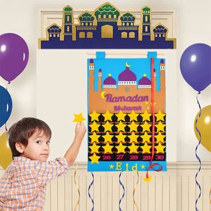 2024 Filz Ramadan Eid Mubarak Countdown Kalender Muslim Hängende Eid-Hängekalender Eid Islamische Party Dekoration Kinder Blau Eid-Countdown-Kalender