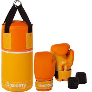 ScSPORTS® Kinder Boxsack-Set, Boxsack gefüllt 3 kg, mit Boxhandschuhen, Boxbandagen und Tragetasche, inkl. Halterung, gelb/orange