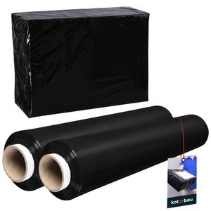 KOTARBAU® 2 Rollen Wickelfolie Stretchfolie 2,6 kg | L 350 m B 50 cm | Stretchfolie Schwarz Strechfolienrolle Verpackungsfolie Umzugsfolie für Möbel Einwickelfolie Stretchfolie