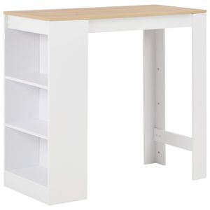 Stabli Bartisch mit Regal Weiß 110x50x103 cm Esszimmertisch Küche Tisch Klassisches Design Säulentisch