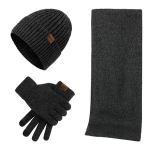 3 kusy zimní čepice, teplejší šála, rukavice s dotykovou obrazovkou pro muže a ženy, tmavě šedá