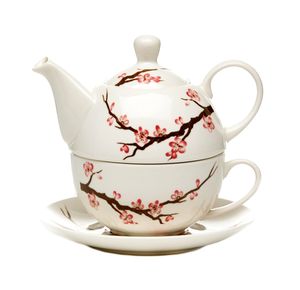 014 Tea for one Set Tee Teekanne Tasse Unterteller sakura Porzellen weiss rosa