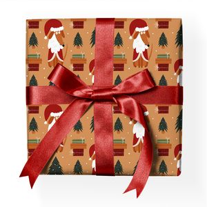 Süßes Santa Hunde Weihnachts Geschenkpapier mit Weihnachts Hund und Weihnachtsbäumen  - G22159, 32 x 48cm
