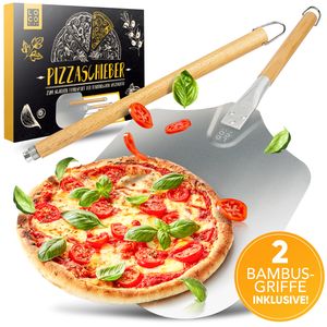 Loco Bird Pizzaschieber - Pizzaschaufel aus rostfreiem Aluminium - mit zwei Holzgriffen - Robustes Gewinde - Pizzaheber mit abgerundeten Kanten