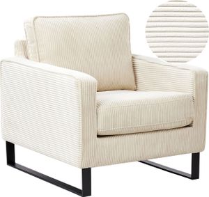 BELIANI Sessel Hellbeige Cord mit Schwarzen Edelstahlfüßen Dicke Polsterung Niedrige Armlehnen Retro Wohnzimmer Schlafzimmer Flur Ausstattung Sitzmöbel