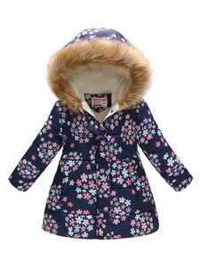 Mädchen Mit Kapuze Hals Outwear Winter Langarmjacken Fuzzy Fleece Knöpfe Down Jacke, Farbe: Marineblaue Schneeflocken, Größe: DE 116