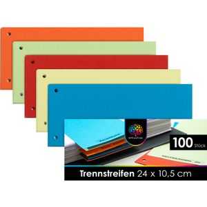 OfficeTree 100x Trennstreifen Papier bunt – Trennblätter 180 g/m² gelocht