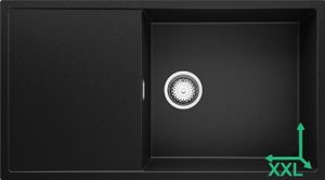 Spülbecken Schwarz 90x50 cm, Granitspüle 1 Becken XL + Ablauf-Set, Küchenspüle für 60er Unterschrank, Einbauspüle von Primagran