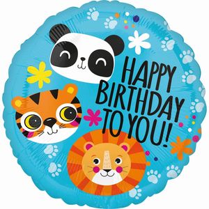 Amscan "Happy Birthday" Löwe Tiger Panda Folienballon - Ø 43 cm Blau 4122201 | ABC18